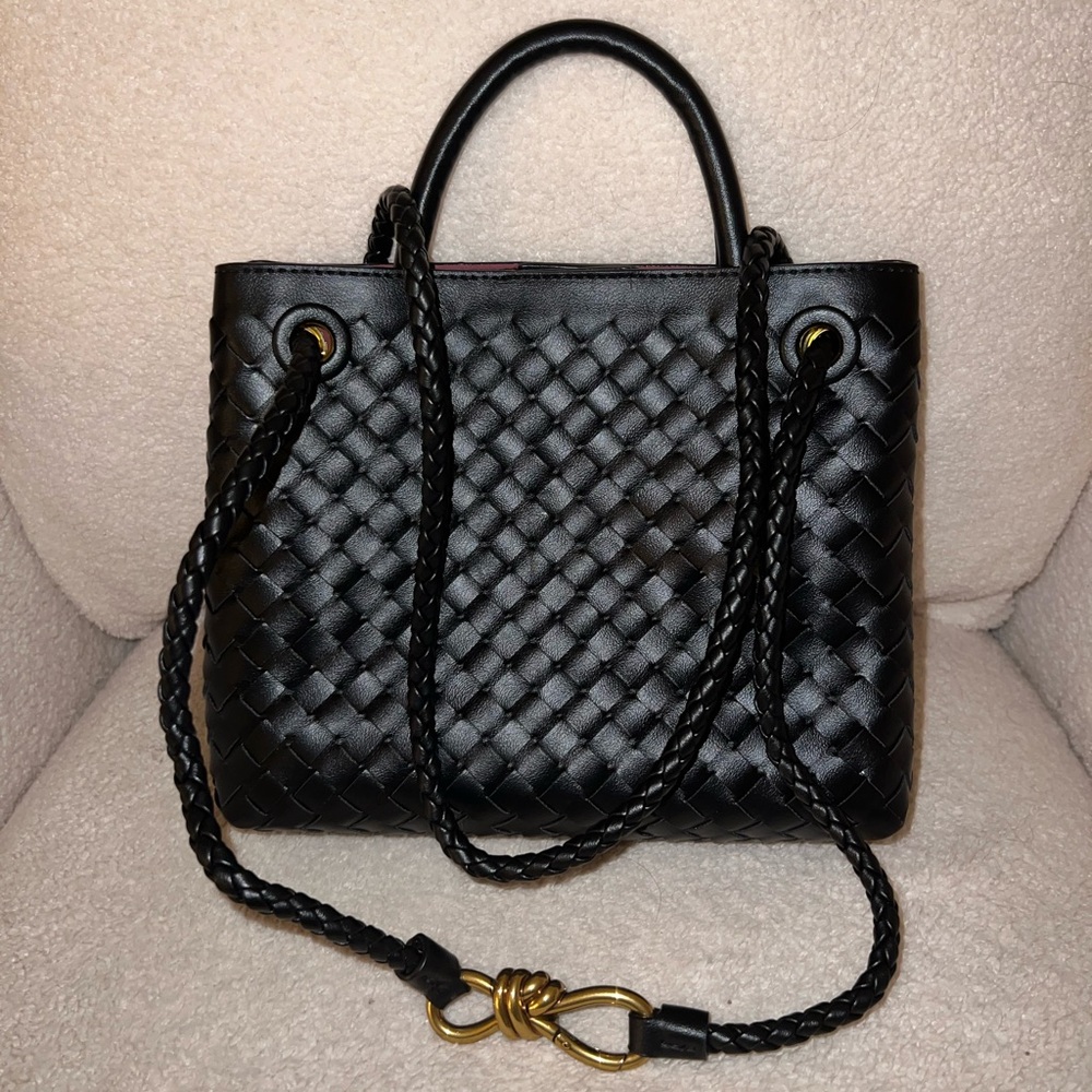 Black woven cross body purse